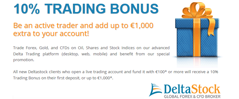 DeltaStock 10% Trading Bonus Promotion Deposit